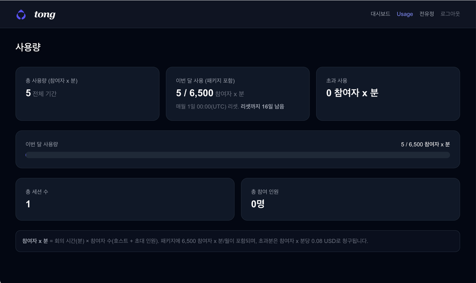 사용량 탭